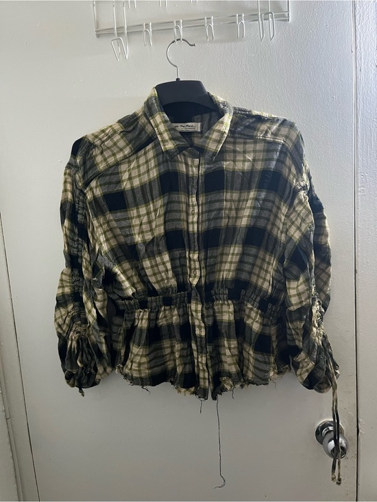 We The Free Tops - We The Free Green Black Plaid Drawstring-Waist Button-Front Top